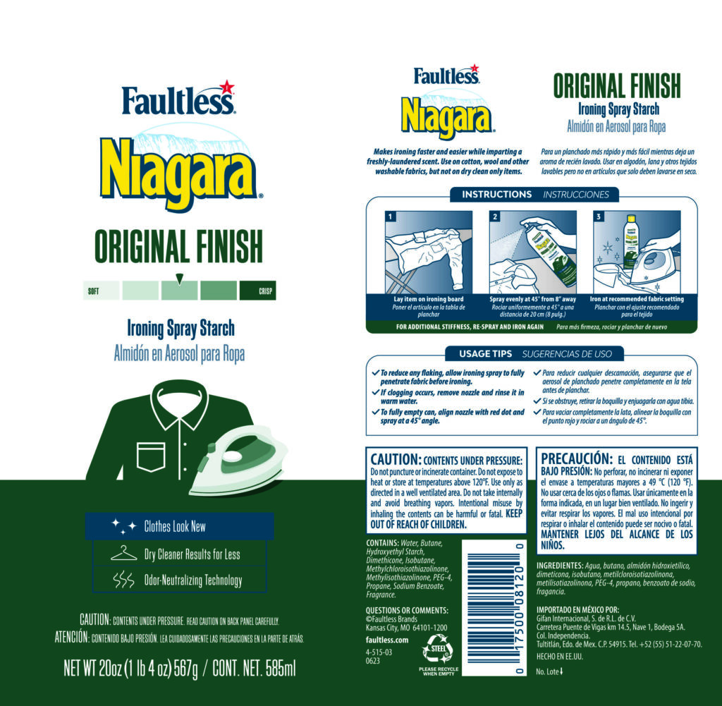 Niagara Faultless Original Finish Ironing Starch Spray 20 oz can, Starch &  Wrinkle Remover